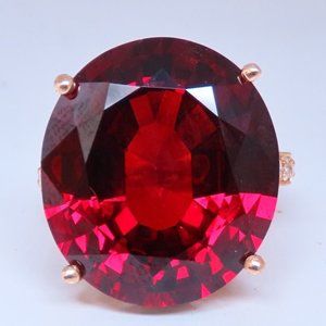 Natural 35.75 Carat Vivid Red Spessartite Diamond Ring 14kt